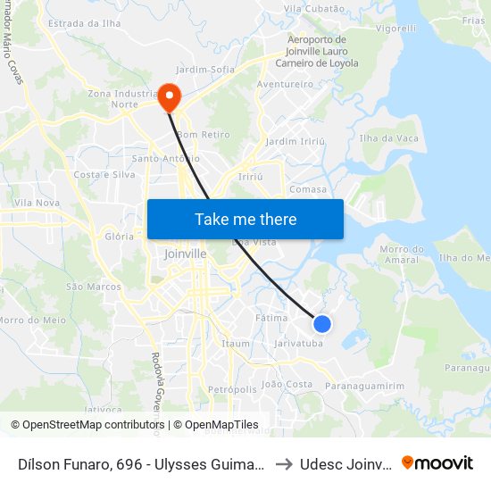 Dílson Funaro, 696 - Ulysses Guimarães to Udesc Joinville map
