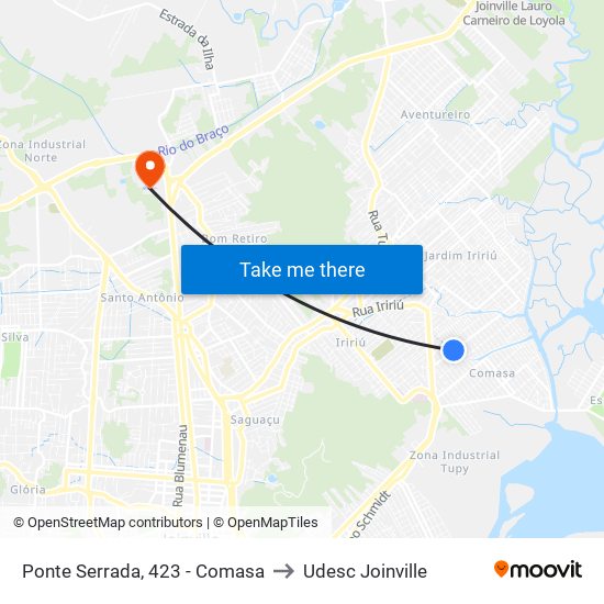 Ponte Serrada, 423 - Comasa to Udesc Joinville map