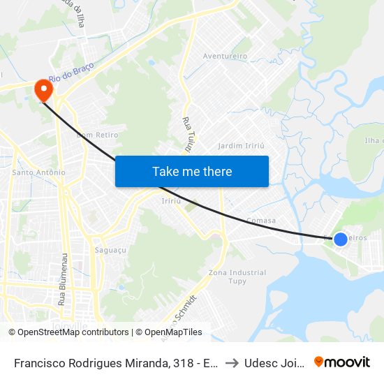 Francisco Rodrigues Miranda, 318 - Espinheiros to Udesc Joinville map