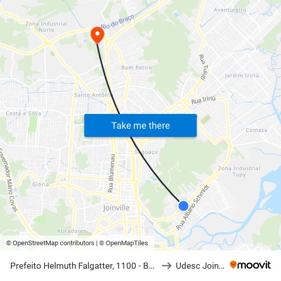 Prefeito Helmuth Falgatter, 1100 - Boa Vista to Udesc Joinville map