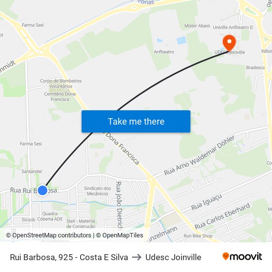 Rui Barbosa, 925 - Costa E Silva to Udesc Joinville map