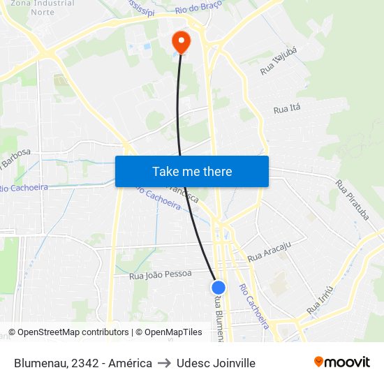 Blumenau, 2342 - América to Udesc Joinville map