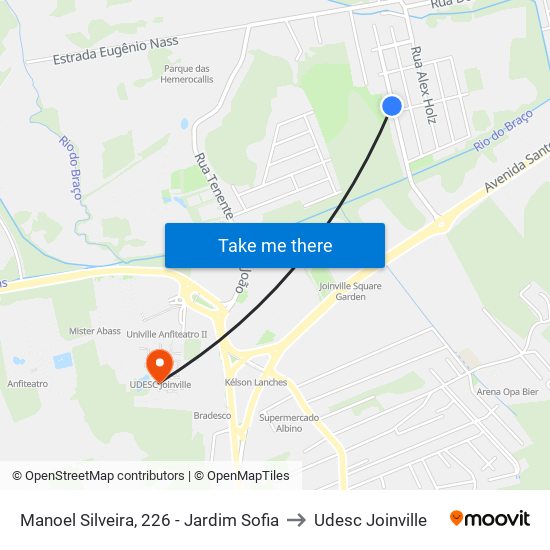 Manoel Silveira, 226 - Jardim Sofia to Udesc Joinville map