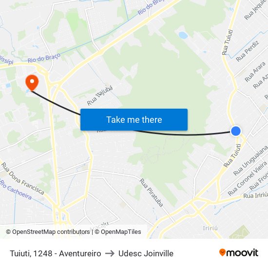 Tuiuti, 1248 - Aventureiro to Udesc Joinville map