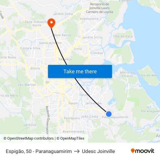 Espigão, 50 - Paranaguamirim to Udesc Joinville map