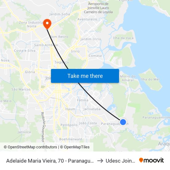 Adelaide Maria Vieira, 70 - Paranaguamirim to Udesc Joinville map