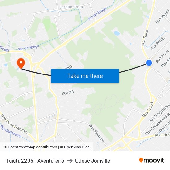 Tuiuti, 2295 - Aventureiro to Udesc Joinville map