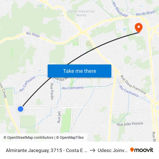 Almirante Jaceguay, 3715 - Costa E Silva to Udesc Joinville map