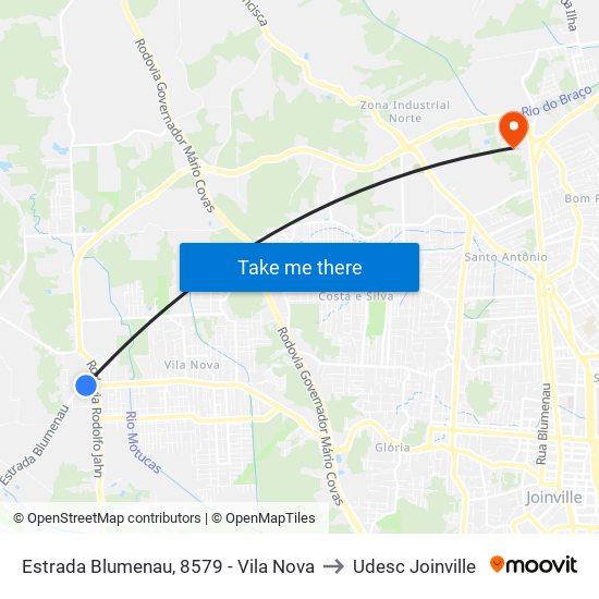 Estrada Blumenau, 8579 - Vila Nova to Udesc Joinville map