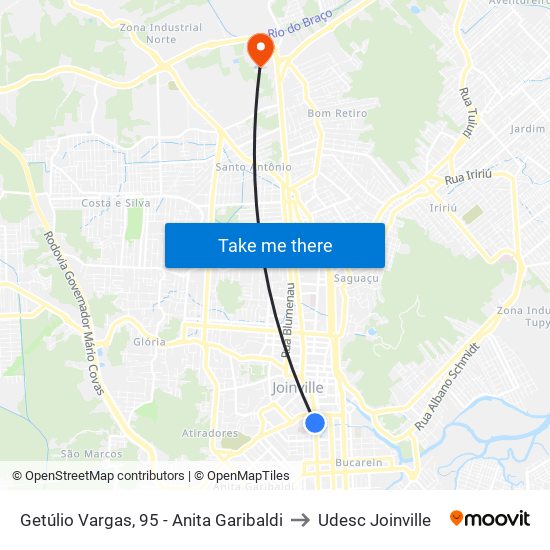 Getúlio Vargas, 95 - Anita Garibaldi to Udesc Joinville map