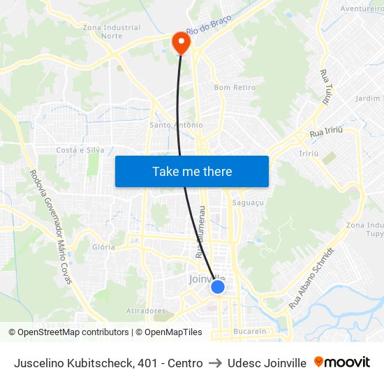 Juscelino Kubitscheck, 401 - Centro to Udesc Joinville map