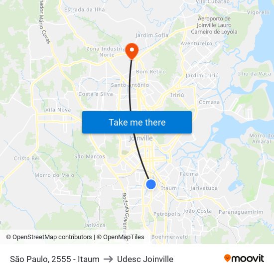 São Paulo, 2555 - Itaum to Udesc Joinville map