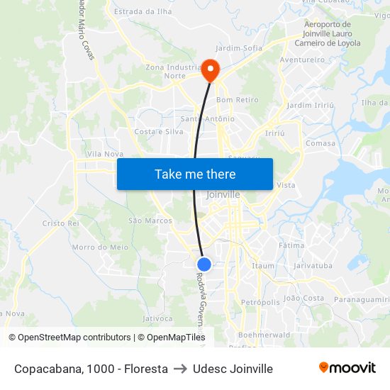 Copacabana, 1000 - Floresta to Udesc Joinville map