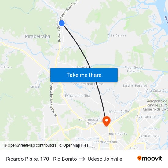 Ricardo Piske, 170 - Rio Bonito to Udesc Joinville map