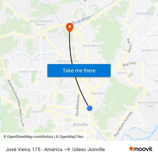 José Vieira, 175 - América to Udesc Joinville map