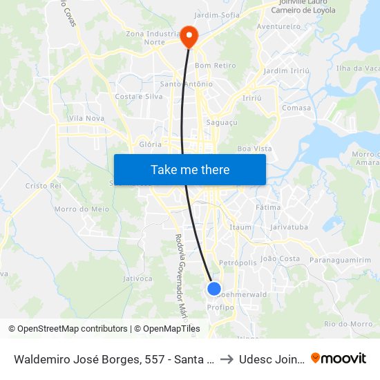 Waldemiro José Borges, 557 - Santa Catarina to Udesc Joinville map