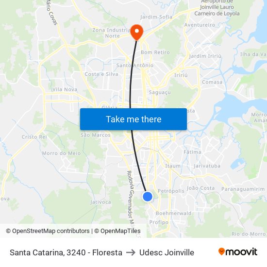 Santa Catarina, 3240 - Floresta to Udesc Joinville map