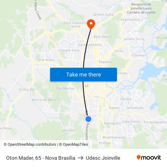 Oton Mader, 65 - Nova Brasília to Udesc Joinville map