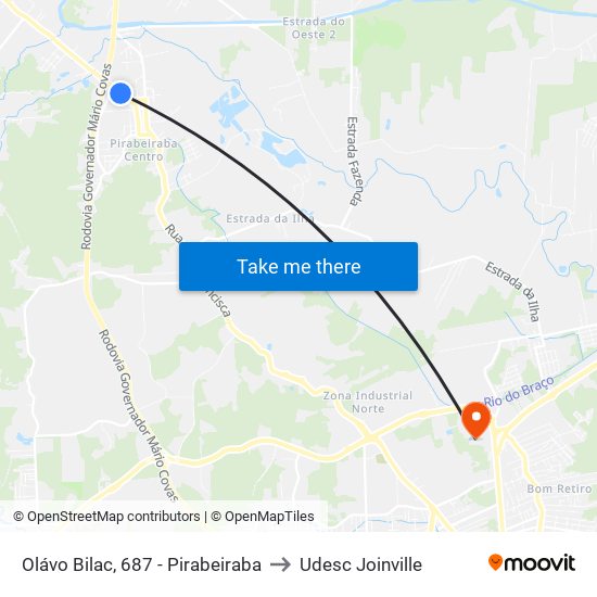 Olávo Bilac, 687 - Pirabeiraba to Udesc Joinville map