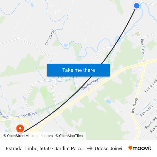 Estrada Timbé, 6050 - Jardim Paraiso to Udesc Joinville map