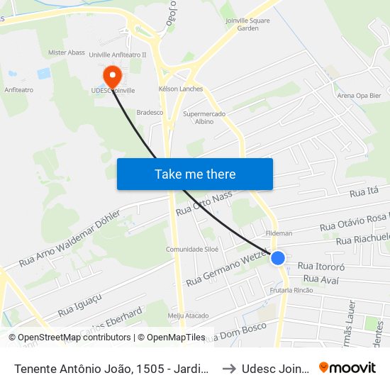 Tenente Antônio João, 1505 - Jardim Sofia to Udesc Joinville map