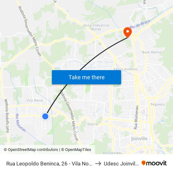 Rua Leopoldo Beninca, 26 - Vila Nova to Udesc Joinville map