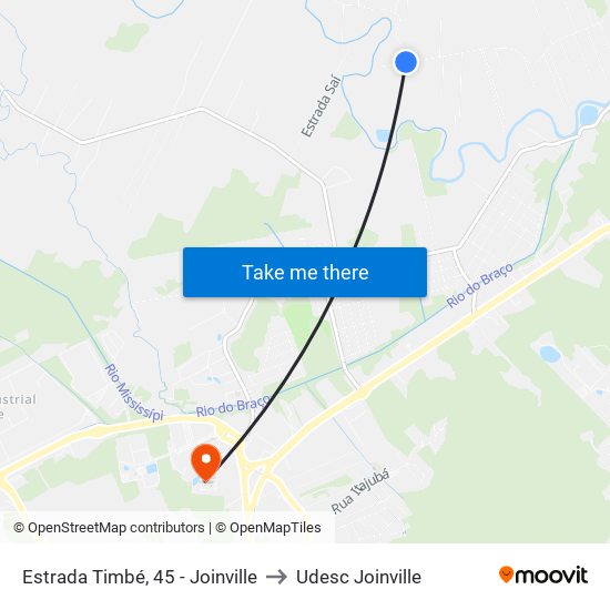 Estrada Timbé, 45 - Joinville to Udesc Joinville map