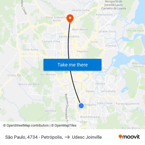 São Paulo, 4734 - Petrópolis, to Udesc Joinville map