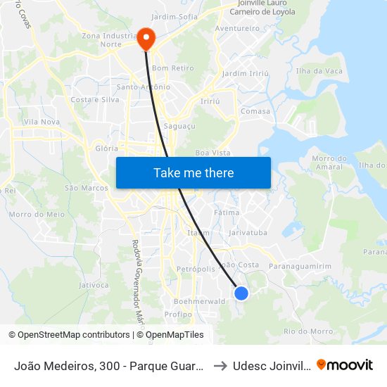 João Medeiros, 300 - Parque Guaraní to Udesc Joinville map