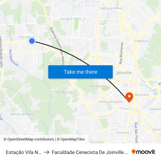 Estação Vila Nova to Faculdade Cenecista De Joinville - Cnec map