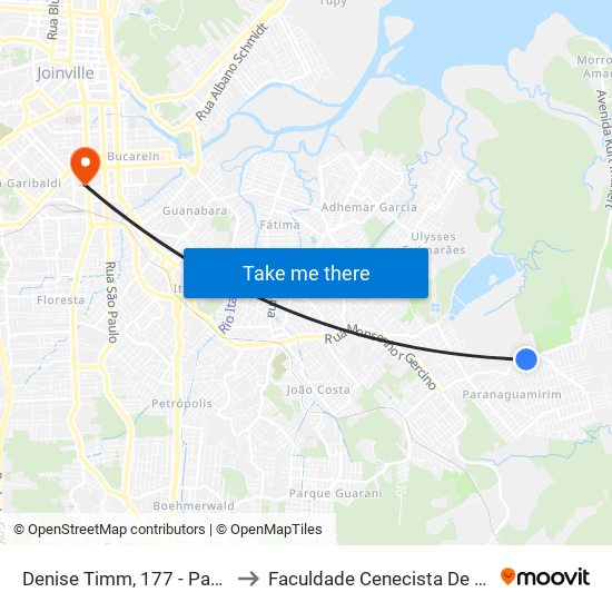 Denise Timm, 177 - Paranaguamirim to Faculdade Cenecista De Joinville - Cnec map