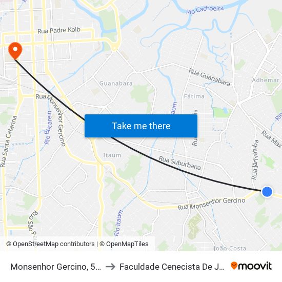 Monsenhor Gercino, 5285 - Itaum to Faculdade Cenecista De Joinville - Cnec map