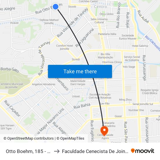 Otto Boehm, 185 - América to Faculdade Cenecista De Joinville - Cnec map