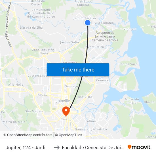 Jupiter, 124 - Jardim Paraiso to Faculdade Cenecista De Joinville - Cnec map