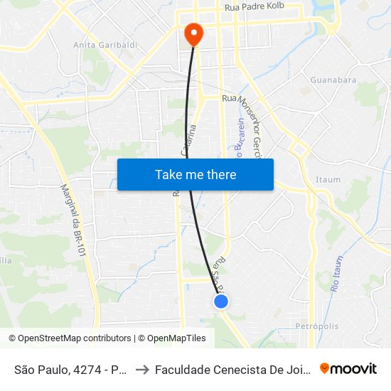 São Paulo, 4274 - Petrópolis to Faculdade Cenecista De Joinville - Cnec map