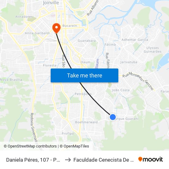 Daniela Péres, 107 - Parque Guarani to Faculdade Cenecista De Joinville - Cnec map