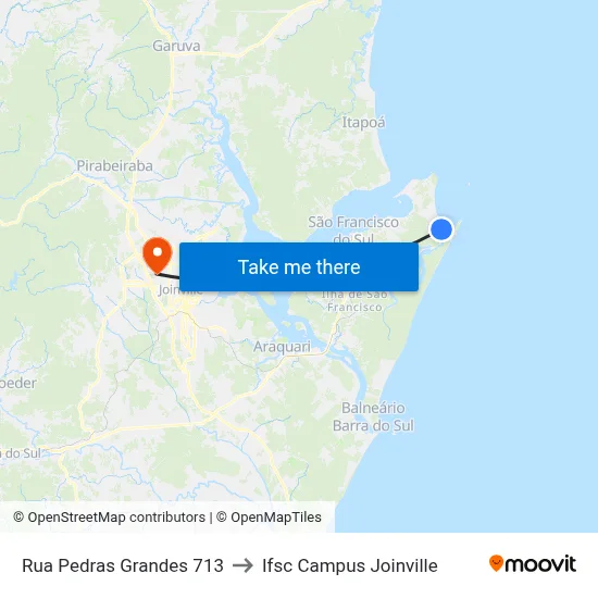 Rua Pedras Grandes 713 to Ifsc Campus Joinville map