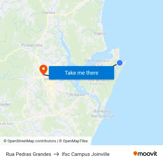 Rua Pedras Grandes to Ifsc Campus Joinville map