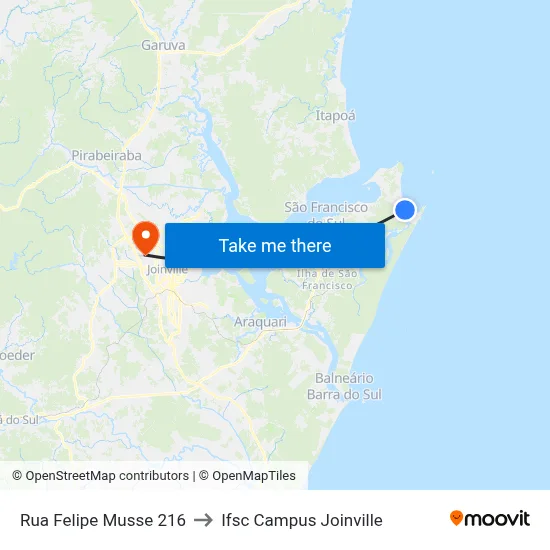 Rua Felipe Musse 216 to Ifsc Campus Joinville map