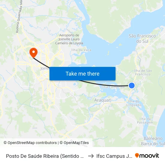 Posto De Saúde Ribeira (Sentido Centro/Bairro) to Ifsc Campus Joinville map