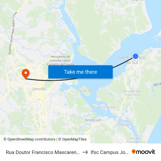 Rua Doutor Francisco Mascarenhas,1397 to Ifsc Campus Joinville map