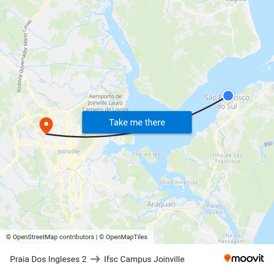 Praia Dos Ingleses 2 to Ifsc Campus Joinville map