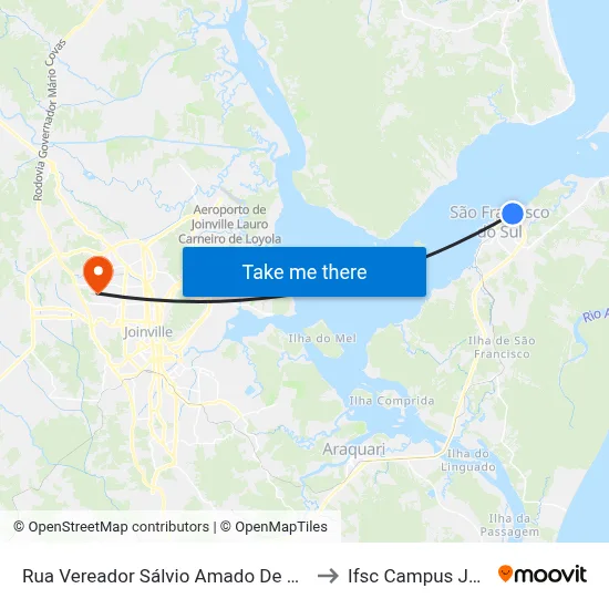 Rua Vereador Sálvio Amado De Oliveira 352 to Ifsc Campus Joinville map