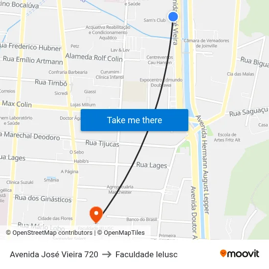 Avenida José Vieira 720 to Faculdade Ielusc map