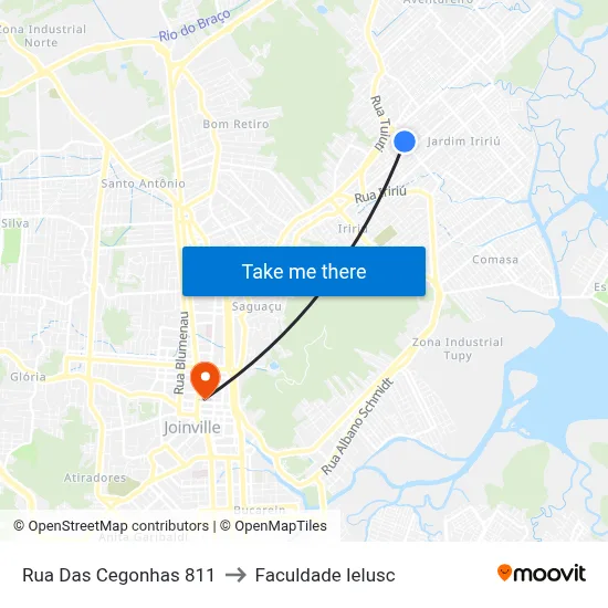 Rua Das Cegonhas 811 to Faculdade Ielusc map