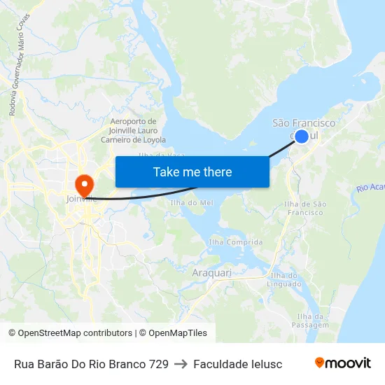 Rua Barão Do Rio Branco 729 to Faculdade Ielusc map