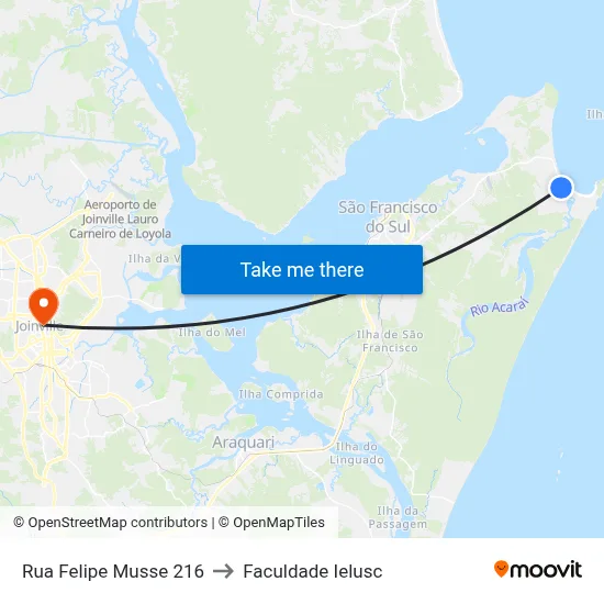 Rua Felipe Musse 216 to Faculdade Ielusc map