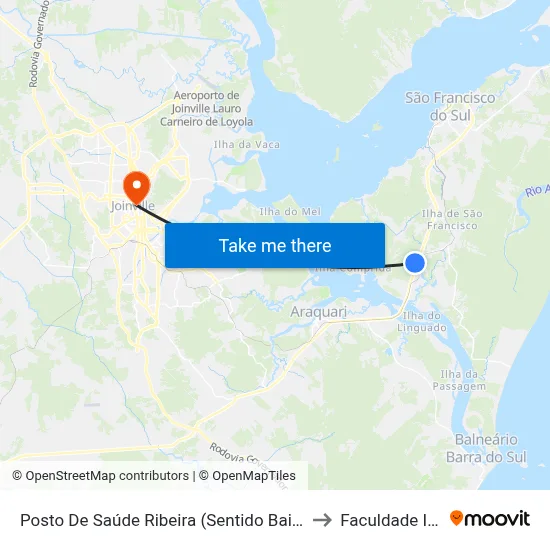 Posto De Saúde Ribeira (Sentido Bairro/Centro) to Faculdade Ielusc map