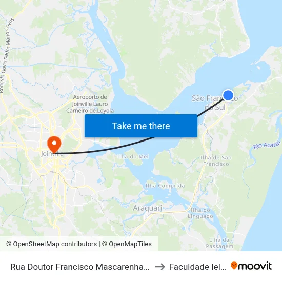 Rua Doutor Francisco Mascarenhas 2799 to Faculdade Ielusc map