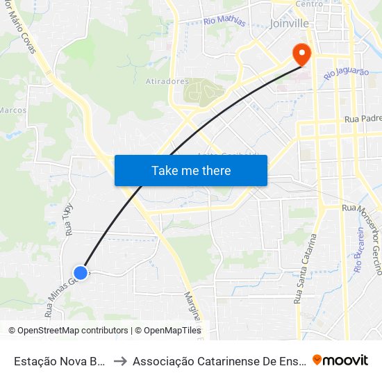 Estação Nova Brasília to Associação Catarinense De Ensino - Ace map